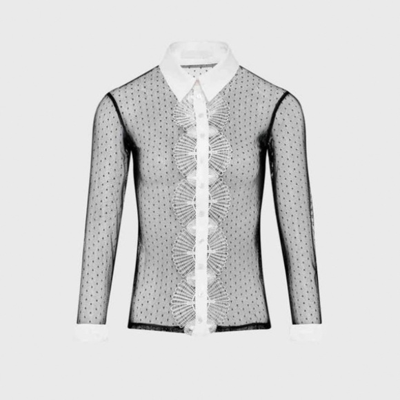 NEW Anne Fontaine LEOPOLDINE Black Sheer Lace Blouse - Size 44 (US 12) - Picture 2 of 15